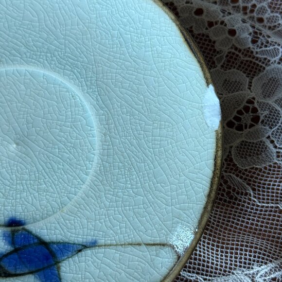 Vintage Japanese Porcelain Dessert Dishes – Set of 4 | Blue Leaf Hand-Painted - Picture 8 of 8